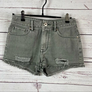 BULLHEAD Denim Co. High Rise gray distressed denim shorts Sz 3